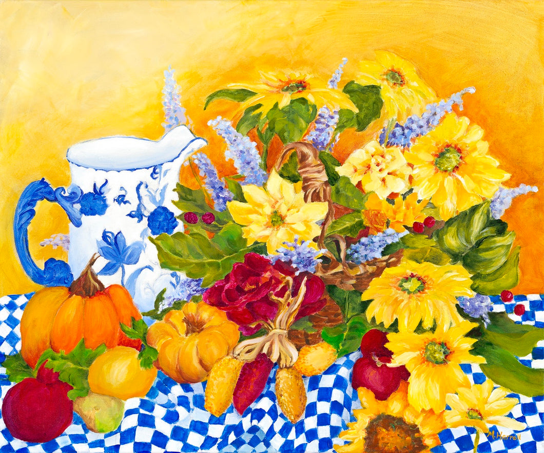 Checkerboard Cloth and Sunflowers